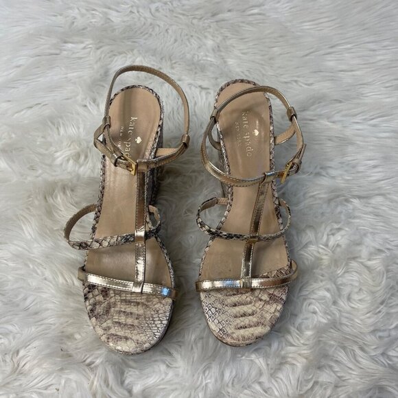 Kate Spade Venezia Heels 7.5 Tan Snake Print Strappy Platform Open Toe Italy - Picture 11 of 11